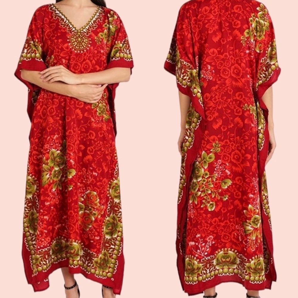 Vibrant Red Floral Maxi Dress